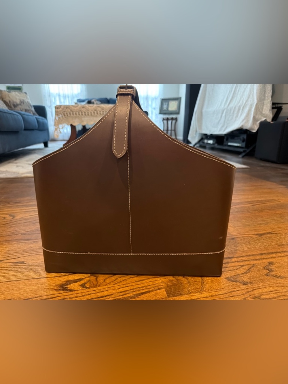 Crate and Barrel Brown Leather Magazine Holder, excellent condition